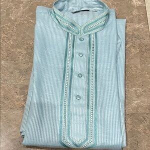 Men's Light Blue Embroidered long kurta